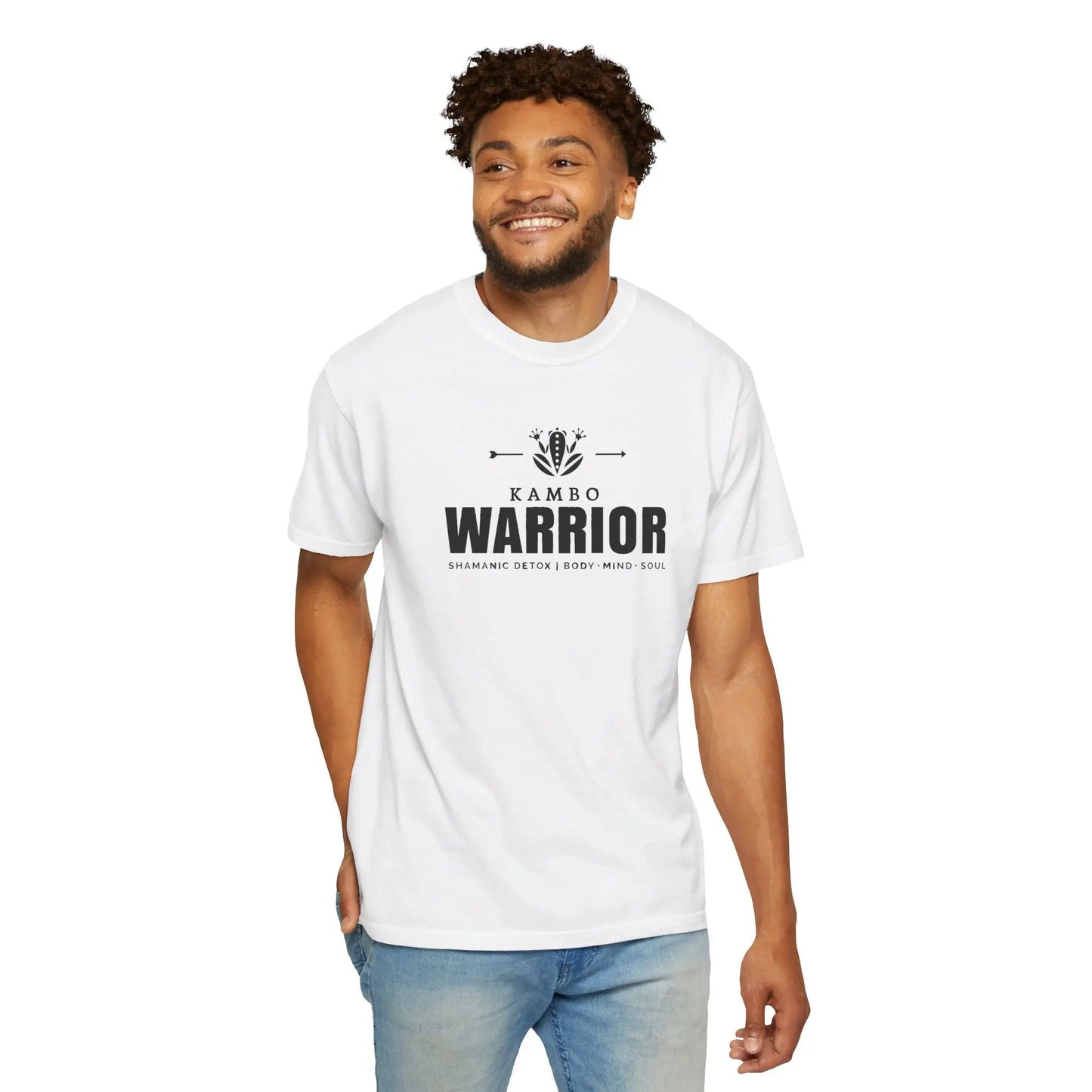 Guy wearing Kambo Warrior square cut t-shirt white